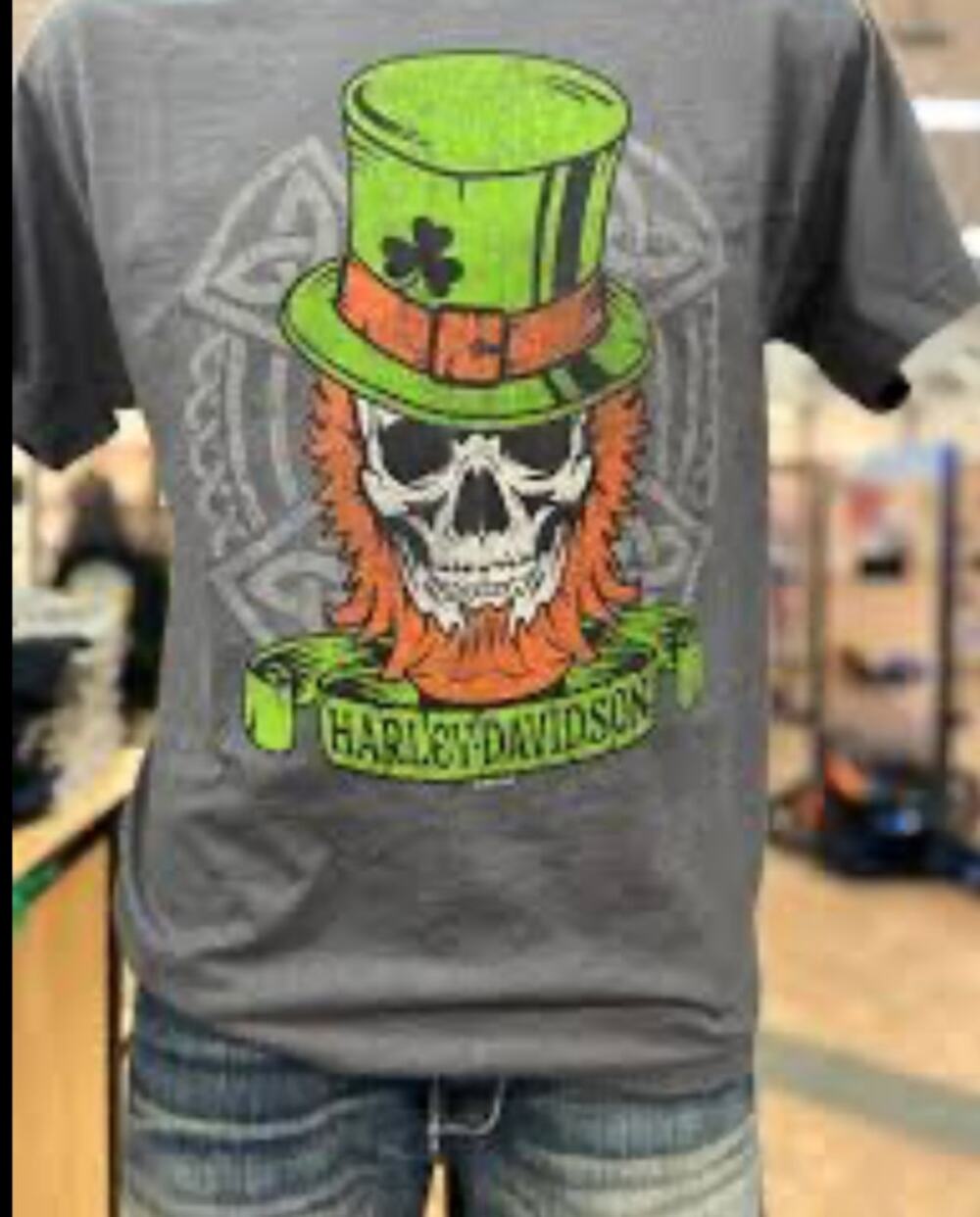 Harley‑Davidson Leprechaun Skull Graphic T‑Shirt • Gray • XL • 23x30